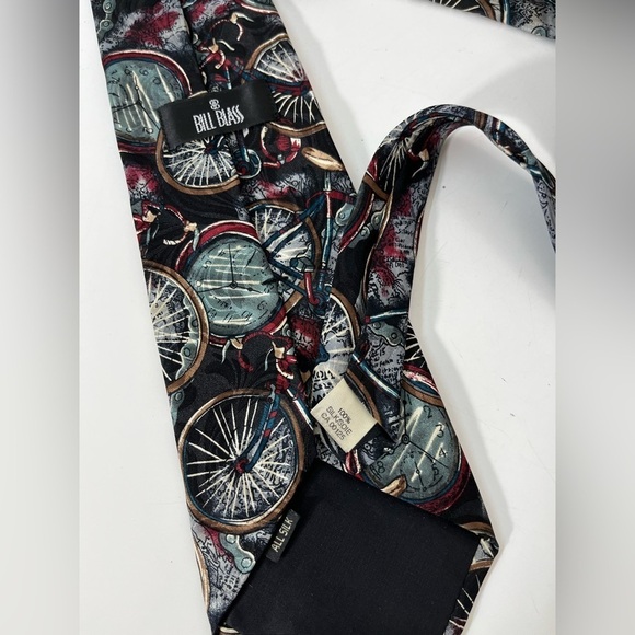 Vintage Bill Blass Bicycle Clock Necktie Mens Neck Tie Silk Bike Cycle Time - Picture 4 of 6